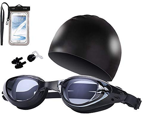 Tomyeer Schnorchel-Set für Kinder und Erwachsene, Trocken-Tauchmaske, Panorama-Sichtfeld, Tauchbrille, Schnorcheln, Schwarz, 5 Stück
