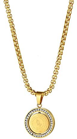 JewelryWe Schmuck Retro Herren Halskette Edelstahl Betende Hände Vaterunser Kreuz Bibel Gebet Runde Tag Anhänger 22 Zoll Kette mit kostenlos Gravur, Gold Silber