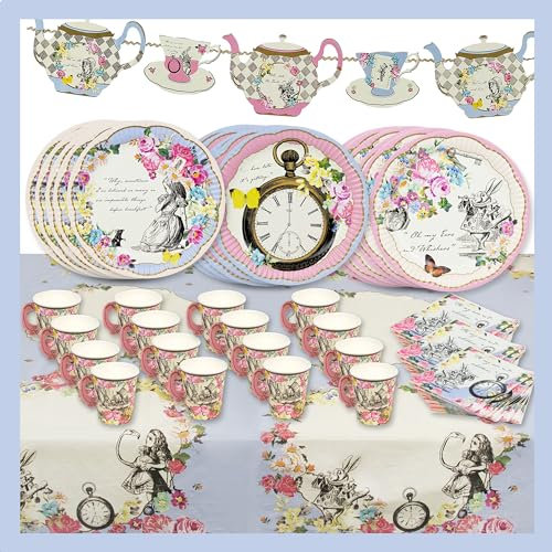 Alice in Wonderland Party Decorations & Tableware for 16 Guests | Plates, Napkins, Teacups Bunting | Mad Hatter Afternoon Tea , Birthday, Baby Shower, Mother's day - Made By Talking Tables