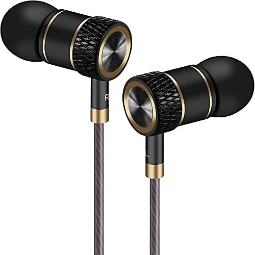 GAMURRY Écouteurs Haute Qualité Audio,écouteurs Intra-auriculaire Filaire,Ecouteur avec Micro et réduction du Bruit,Oreillette avec Son Surround Jack 3,5 mm-Noir Or