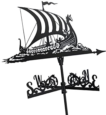 ZGJYSP Viking cuirassé girouette en métal Vintage Bateau Pirate girouette indicateur de Direction du Vent pour Jardin extérieur Toit Paddock décoration