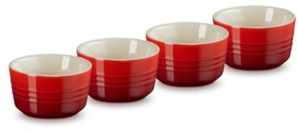 Le Creuset 4-er Set Mini Förmchen aus Steinzeug, je 100 ml, Kirschrot, 79109100600000