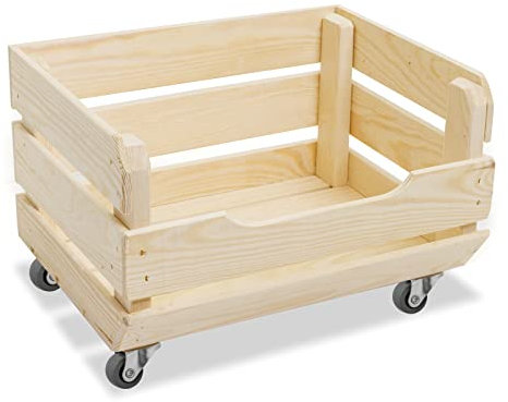 Holzfee Kartoffelkiste stapelbar Holz massiv mit Rollen | Stapelkiste Obst Gemüse-Kartoffeln | dunkel geölt