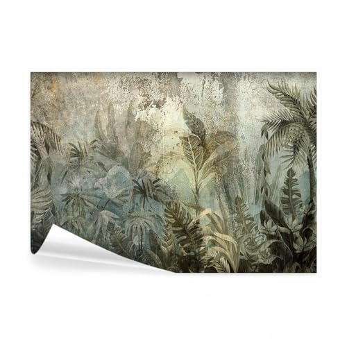 decomonkey Fototapete Dschungel, 450x315 cm, XXL, Natur Pflanzen Blätter | Beton, Optik, Grün, Grau, Beige, Vlies, Schlafzimmer, Wohnzimmer, Design, Tapete, Fototapeten, Tapeten, Vliestapete, moderne