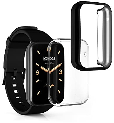 kwmobile Carcasa Compatible con Xiaomi Mi Band 7 Pro Funda - 2X Protector Pantalla Completo - Ultrafino y antigolpes - Negro/Transparente