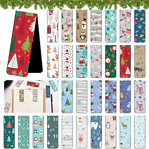 30 Stück Weihnachten Lesezeichen, Magnetic Markings, Magnetische Lesezeichen, Lesezeichenset mit Weihnachtsmann Schneemann Rentier Muster, Magnetlesezeichen Bunt für Schule Zuhause Lesen Büro（A）