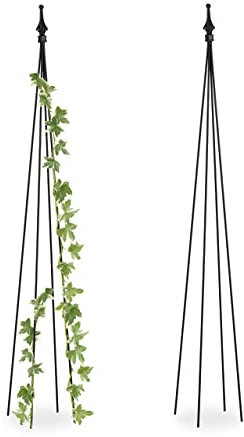 Relaxdays Rankhilfe Obelisk, 2er Set, HBT: 120x16x16 cm, Rankpyramide Kletterpflanzen, Metall, freistehend, schwarz