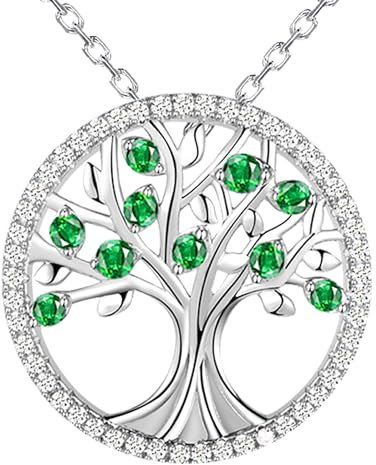 JUZICHEN Collier Arbre de Vie en Argent Sterling 925 avec Zirconium Vert, Pendentif Pour Femmes, Boîte Cadeau Incluse