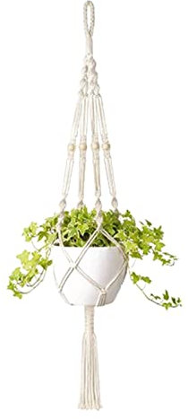 VIERSHU Makramee Blumenampel Boho Deko Baumwollseil Hängend Blumentopf mit Perlen Quasten Geflochten Pflanzen Hänger für Innen Aussen Balkon Garten Dekoration