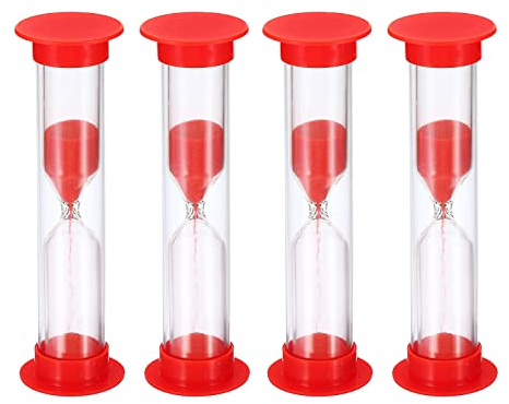 PATIKIL 1 Minute Sable Minuteur, 4Pcs Petit Sablonneux Horloge avec Plastique Couverture, Compte à Rebours Sable Verre pour Jeux, Cuisine, Fête Favorise Bricolage Décoration, Rouge