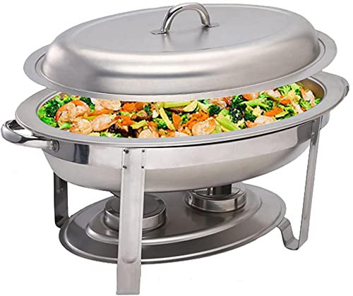 ANSNAL 5.5 L Oval Stainless Steel Chafing Dish, 1/2/4/6 Packs Buffet Servers and Food Warmers for Party Catering, with Food Pan, Fuel Holders & Lid