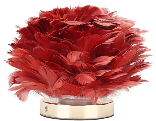 BestAlice Lampe à Plumes, Lampe à Plumes D'autruche à Interrupteur Tactile, Lumière D'ambiance Décorative à LED avec Plumes, Prise USB de Type C Lampe de Table de Chevet à Plumes à(Rouge)