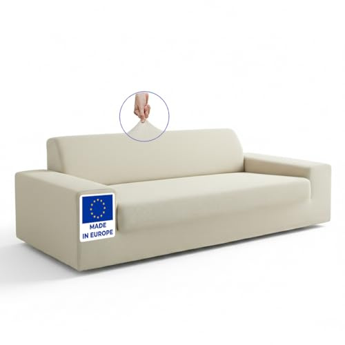 BLUZIMAN® Super Elastischer Sofabezug 2-Sitzer - Oeko-TEX Zertifizierter Couch Überzug, rutschfeste Sesselüberwurf, Universal Passform, Jacquard-Stoff (Elfenbein)