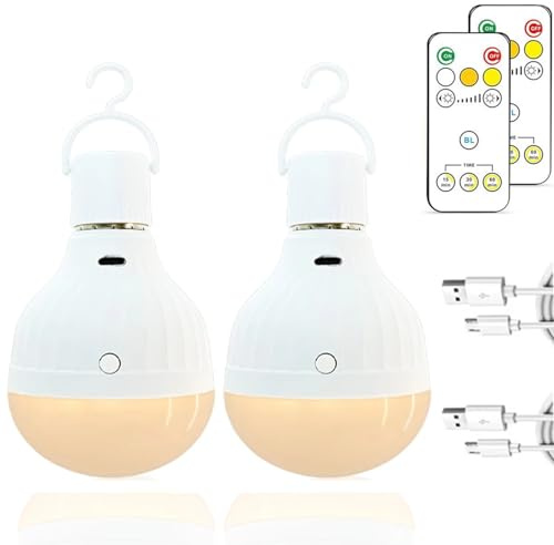 XUPHINX E27 Bombilla De Emergencia Recargable 8W 800LM Bombillas De Iluminación Para El Hogar Con Control Remoto, Bombilla De Emergencia Regulable Ahorro De Energía Linterna (2 paquete)