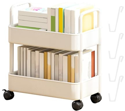 2 Schicht Rollwagen - Mobiles Bücherregal Auf Rädern | Rollwagen Küchenwagen Mit Rollen Küchenregal | Beweglicher Snackwagen Badregal | Multifunktions-Aufbewahrungswagen Für Küche, Flur, Bad, Balkon