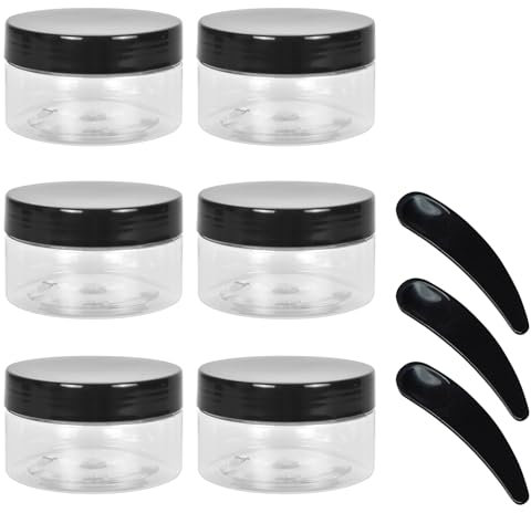 6 Pezzi 100ml Barattolini Plastica con Coperchio Spatola Trasparenti, Barattoli Plastica Rotondi Contenitori Cosmetici Vuoti Vasetti, per artigianato DIY, perline, spezie, trucco, grani