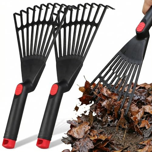 BESPORTBLE 2-Pack Small Hand Rakes - Lightweight Plastic Garden Rakes for Raised Garden Bed, Leaves, Lawns & Tight Spaces, Easy-Grip Ergonomic Handle (No Rust/Bend)