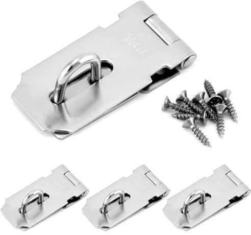 QWORK® 4 Stück Vorhängeschloss Überfalle, 82 mm Edelstahl Vorhängeschloss Überfalle mit Schrauben, Türriegel Abschließbar für Tür, Schuppen, Fenster, Schublade