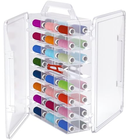 Gbivbe 46 Grids Sewing Organizer, Double Sided Thread Box Storage, Portable Clear Plastic Organizer Box for Embroidery and Sewing Threads, Embroidery Floss, Crafts, Small Toys (Clear,1 Pack)