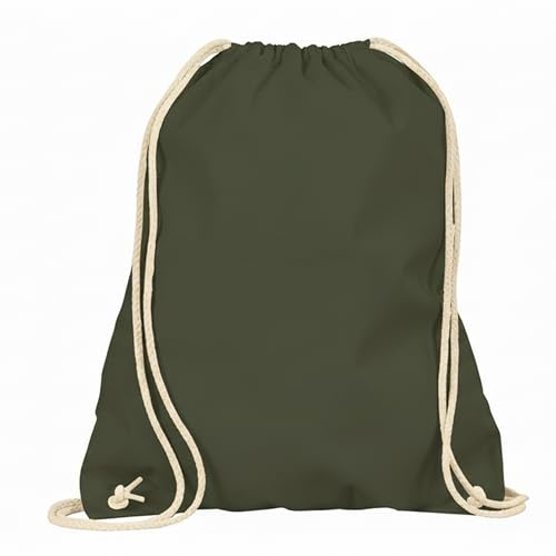 Veproli Baumwoll Turnbeutel Sportbeutel Zuziehbeutel Gymsack Sack Jute Schule Rucksack (Olive)