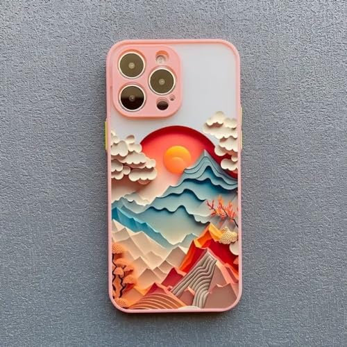 SMIEK Custodia per telefono con paesaggio paesaggistico da viaggio per iPhone 15 11 14 7 8 Plus SE XS X XR 13 12 Pro Max Mini Cover posteriore, rosa CYSS2 10, per iPhone 12 Mini