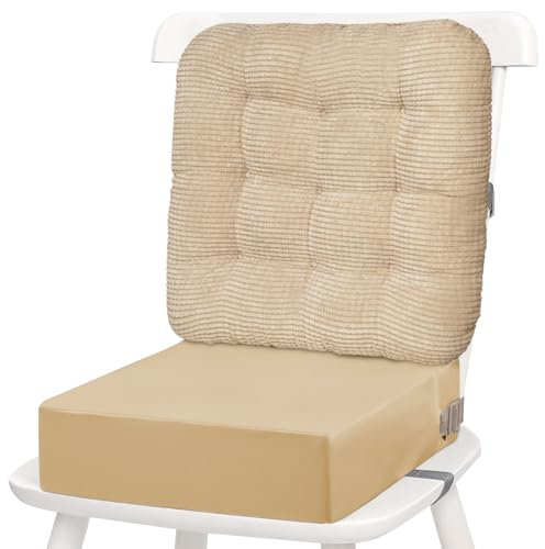 Rialzo Cuscino per Bambini 2 Pezzi, Rialzo da Sedia per Bambini per Sedia Seggiolino Regolabile Lavabile Smontabile con Cinghie Regolabili per Sedia da Pranzo (Beige)