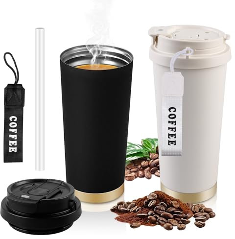 SUNOYA 2 Piezas Taza Termo Cafe para Llevar, 500ml Vaso Café Termico Frio y Caliente de Acero Inoxidable sin BPA, Coffee Mug to go Termo, Vaso Termico Cafe Antigoteo para Coche, Termo Café Hermético