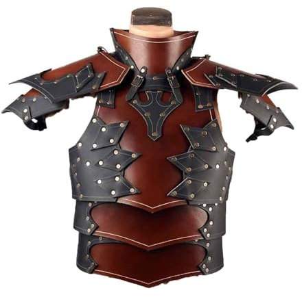 FHUILIJH PU Leder Ritter Brustpanzer - Steampunk Stehkragen - Mittelalterliche Brustrüstung für Männer - Cosplay Retro Kampfrüstung Weste,Braun,20cm