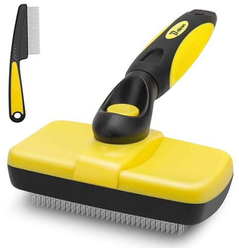 Brillirare 2 Stück Haustier Hundebürste Katzenbürste, Edelstahlkamm, Pflegebürste Einziehbare, Premium-Pflegewerkzeug für Langhaar & Kurzhaar, Sauberes Haustierhaar von der Bürste mit Einem Knopf