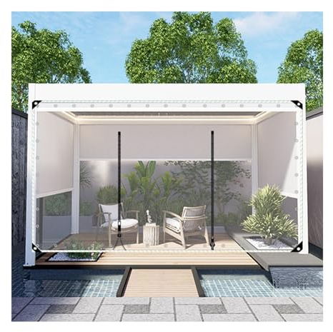 Clear Waterproof Tarp，Zipper door transparent tarpaulin，With Grommets and Zip Door,Heavy Duty Outdoor Camping Transparent Tarp Cover,for Porch Patio，Garage，Customizable(H1.4xW4.5m/H4.5xW14.7ft)