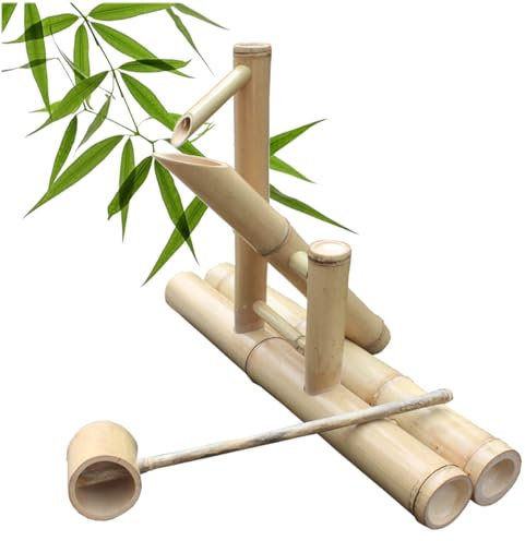 MRKU Standing Water Fountain,Bamboo Feng Shui Water Fountain,Japanese Garden Landscape Feature Spout,25.6 inch Long Dual Arm Style Base