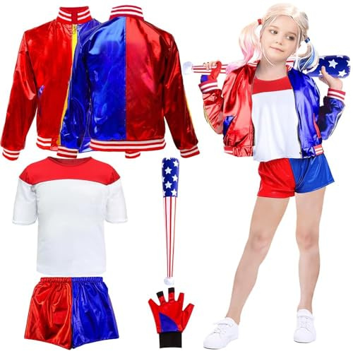 Kitimi Quin Costume, Carnevale Costume, Squad Cosplay Outfits Ragazze con Cappotto, T-shirt, kit di Costume Pantaloncini, Guanti, Vestito Cosplay Costumi per Carnevale Halloween