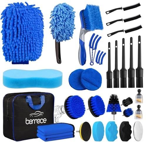 Bemece 31-Pcs Car Detailing Kit, Car Cleaning Kit for Rims, Exteriors, Interiors, Vents & Dashboards (Blue)