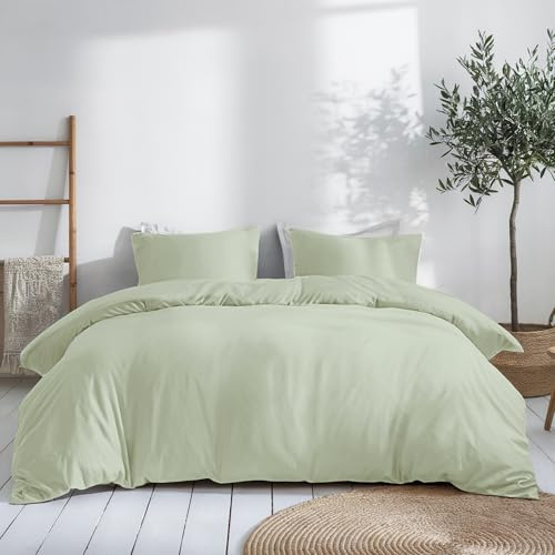 Dreamzie Funda Nordica Algodon Satinado 200x220 cm - Verde - Ropa de Cama, Funda Edredon 200x220 cm y 2 Funda Almohada 80x80 cm - Algodón Satinado - 3 Piezas