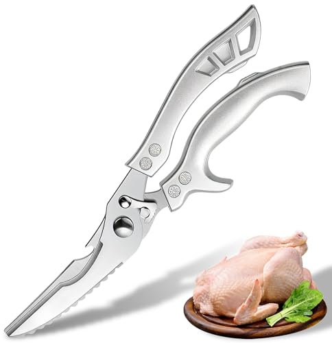 Tijeras Cocina Acero Inoxidable: Tijeras de Cocina con Cierre de Seguridad y Mecanismo de Resorte para Cortar Carne, Huesos de Pollo, Pescado y Verduras