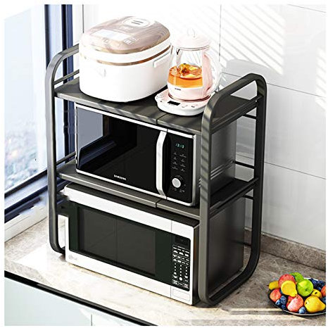 Générique Support de Micro-Ondes, étagère de Cuisine, Support de Micro-Ondes relevable en Acier Inoxydable, Support de Four, Longueur réglable, étagères de Rangement (Couleur : Noir, Taille