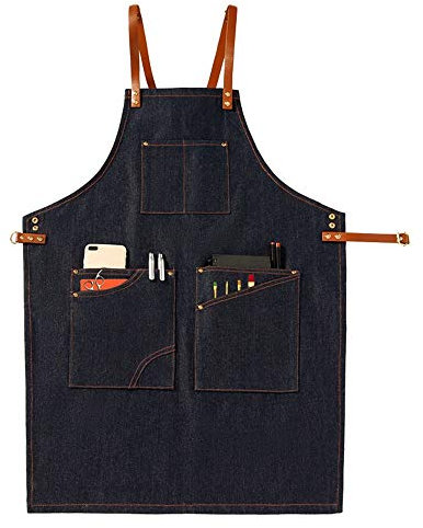 GSHUPIOU Holzschürze, Werkzeugschürze, Tools Schürze for Erwachsene, Leder, Cowboy, Teeladen, Café, Restaurant, Friseur, Blumenmuster, Herren- und Damenschürze for Männer und Frauen(Noir)