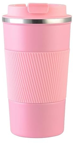 KANGSIT Travel Mugs, Insulated Coffee Cup with Leakproof Lid - Travel Mug Vacuum Stainless Steel Double Walled Mug for Hot and Cold Coffee Water and Tea - 380ml (Pink)