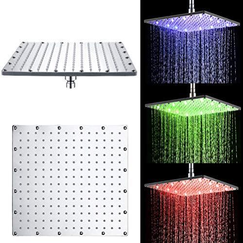 Luxuriöser LED-Regenduschkopf mit Temperatursensor, 30,5 cm, 3 Farbwechsel, quadratisch, Chrom, poliertes ABS, für moderne Badezimmer-Dekoration