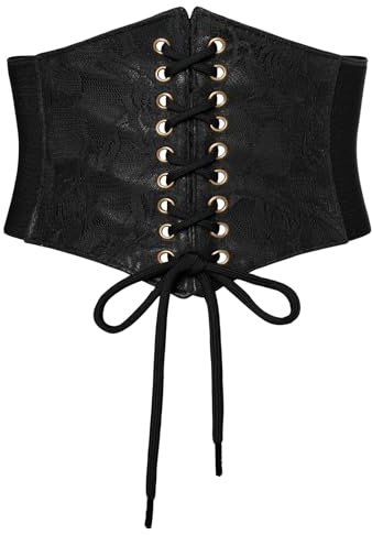 Scarlet Darkness Renaissance Corset Belt Lace-up Tied Waspie Wide Elastic Waist Belts for Women Black L
