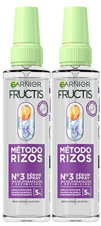 Garnier Fructis Método Rizos con 2x Sérum Spray para cabello rizado, Rizos y ondas definidas, Ácido hialurónico y Karité, Fórmula vegana, 150ml+150 ml
