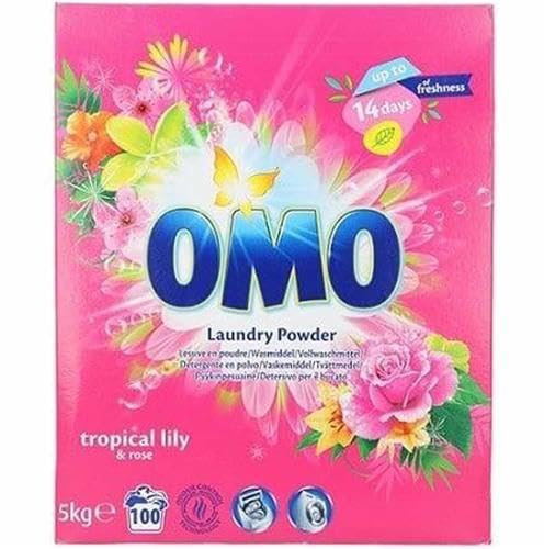 OMO Lessive en poudre Tropical Lily & Rose 5 kg 100 lavages Parfum floral