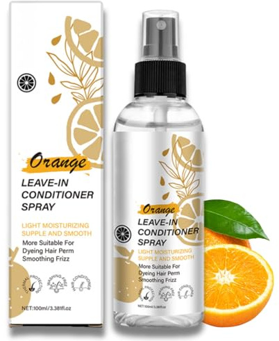 Leave‑In Conditioner Spray with Heat Protection for Dry, Frizzy Hair – Orange Leave In Conditioner Spray with UV Shield & Hydrating Detangle – Lightweight, Non‑Greasy Formula for Smooth, Shiny Locks