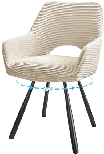 JIJIAN 1er Set 360° Drehbare Esszimmerstühle mit Armlehnen, Beige | Drehbar Stühle Esszimmer mit Metallbeinen, Moderner Küchenstuhl aus Cord, Polsterstuhl für Esszimmer, Küche, Wohnzimmer