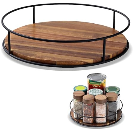 Drehteller Organizer Holz, 30 cm Gewürzregal Drehbar, 360° Drehteller Schrank Organizer, Rund Gewürze Organizer, Drehbar Gewürz, Gewürzregal, Küchen Organizer, für Küche, Arbeitsplatte, Schrank
