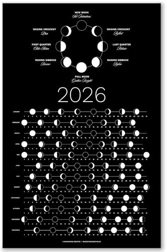 2026 Dark Moon Phase Calendar (SHIPS FLAT) Hangable Lunar Wall Poster - Great as a Unique Gift, Moon Tracking, Décor & Art, Astrology - Celestial Calendar for Home & Office by Thankful Greetings