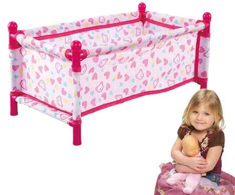 Baby Doll Cot, Baby Doll Pretend Play Accessory Toys for Kids, Mini Rocking Crib Bed, Pink Babies Dolls Bed, Lightweight and Realistic for Role, Child Safe Cradle, for Bedroom, Dolls House