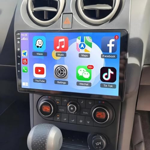 2+64G Radio Coche 2 DIN para Nissan Qashqai J10 2007-2016, 9 Pulgadas Dab Radio de Pantalla táctil receptores GPS navegación con inalámbrico Carplay Bluetooth WiFi FM RDS Radio Cámara de Marcha