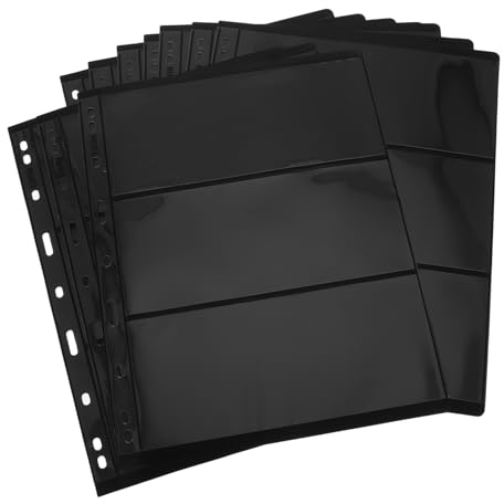 TOYANDONA Álbum de Sellos Hojas Sueltas 10 Unidades Negro Doble Cara 3 Columnas para Coleccionistas Almacenamiento Hojas Interiores para Álbum Coleccionismo Postales