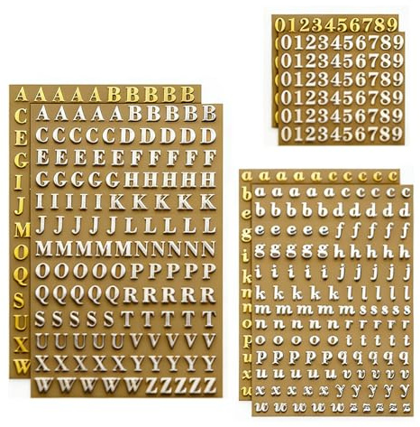 Ruvan 18 Blätter Kleine Buchstabenaufkleber Für Harz, Selbstklebende Buchstaben Und Zahlen, Mini Gold/Silber Buchstabenaufkleber Metallic Alphabet Zahlenaufkleber